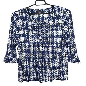 Womens Cocomo Blue & White Pleated Popover Blouse Roll Tab Sleeve Size 2X